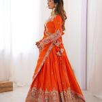 Orange Mirror Embroidered Lehenga Set