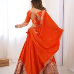 Orange Mirror Embroidered Lehenga Set
