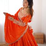 Orange Mirror Embroidered Lehenga Set