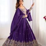 Royal Purple Border Mirror Embroidered Lehenga Set