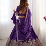 Royal Purple Border Mirror Embroidered Lehenga Set
