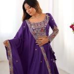 Royal Purple Border Mirror Embroidered Lehenga Set
