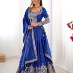 Royal blue Border Mirror Embroidered Lehenga Set