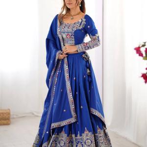 Royal blue Border Mirror Embroidered Lehenga Set