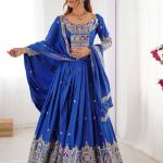 Royal blue Border Mirror Embroidered Lehenga Set