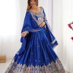 Royal blue Border Mirror Embroidered Lehenga Set