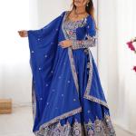 Royal blue Border Mirror Embroidered Lehenga Set