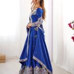 Royal blue Border Mirror Embroidered Lehenga Set