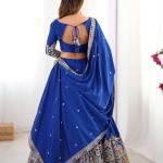 Royal blue Border Mirror Embroidered Lehenga Set