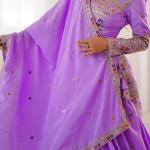 Lavender Mirror & Border Embroidered Lehenga Set
