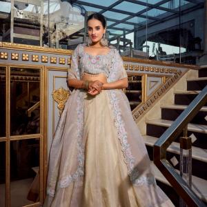 Cream Color Sequins And Thread Embroidery Work Gold Crush Lehenga Choli