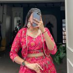 Embrace tradition with a touch of elegance in this Tussar silk Floral Print Wedding Lehenga