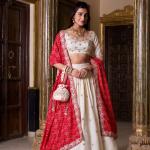 Off White Color Sequins And Thread Embroidery Work Vichitra Silk Lehenga Choli