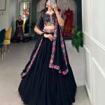 Georgette black Lehenga Choli Adorned with Sequins and Delicate Embroidery