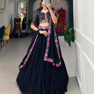 Georgette black Lehenga Choli Adorned with Sequins and Delicate Embroidery