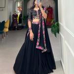 Georgette black Lehenga Choli Adorned with Sequins and Delicate Embroidery