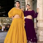 Georgette Yellow Sequins and Thread Embroidery Work Lehenga Choli