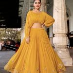 Georgette Yellow Sequins and Thread Embroidery Work Lehenga Choli