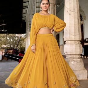 Georgette Yellow Sequins and Thread Embroidery Work Lehenga Choli