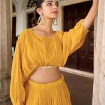 Georgette Yellow Sequins and Thread Embroidery Work Lehenga Choli