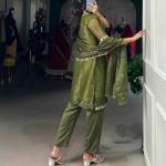 Olive Green Color Sequins And Thread Embroidery Work Gold Coin Salwar Suit