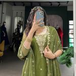 Olive Green Color Sequins And Thread Embroidery Work Gold Coin Salwar Suit
