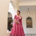 Pink Color Sequins and Thread Embroidery Work Gold Crush Lehenga Choli