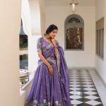 Lavender Color Sequins and Thread Embroidery Work Gold Crush Lehenga Choli