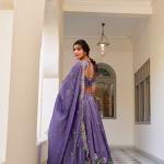 Lavender Color Sequins and Thread Embroidery Work Gold Crush Lehenga Choli