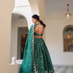 Teal Color Sequins and Thread Embroidery Work Gold Crush Lehenga Choli