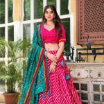 Rani Pink & Teal Bandhani Lehenga choli Set