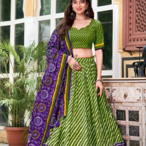 Mehendi Green & Purple Bandhani Lehenga choli Set