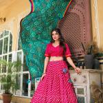 Rani Pink & Teal Bandhani Lehenga choli Set