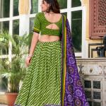Mehendi Green & Purple Bandhani Lehenga choli Set