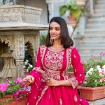Royal Rose Gold Embroidered Anarkali Gown Set