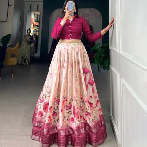 Elegant Wine Blouse with Floral prints – the Dola Silk Lehenga Set