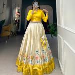 Elegant yello Blouse with Floral Silk Lehenga Set