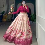 Elegant Wine Blouse with Floral prints – the Dola Silk Lehenga Set
