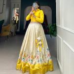 Elegant yello Blouse with Floral Silk Lehenga Set