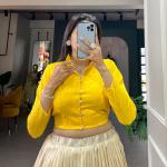 Elegant yello Blouse with Floral Silk Lehenga Set