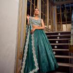 Teal Color Sequins And Thread Embroidery Work Gold Crush Lehenga Choli