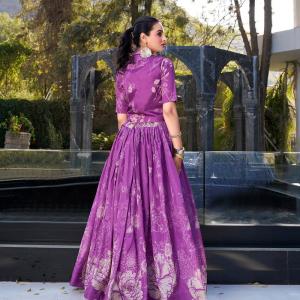 Purple Floral Print Tussar Silk Co-ord Set lehenga Choli