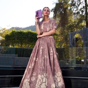 Onion Floral Print Tussar Silk Co-ord Set lehenga Choli