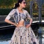 Cream Floral Print Tussar Silk Co-ord Set lehenga Choli