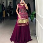 Printed and Handwork Gaji Silk Kurti Plazo Set