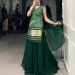 Printed and Handwork Gaji Silk Kurti Plazo Set