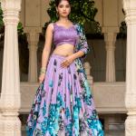 Printed Foil Work Tussar Silk Lehenga Choli