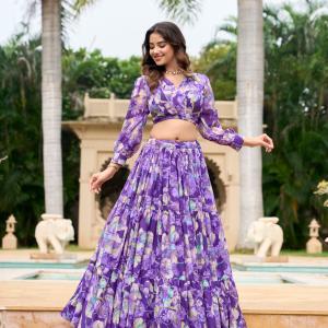 Purple Georgette Floral Printed Co-Ord Set