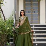 Olive Green Embroidered Lehenga Set